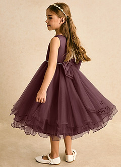 Azazie Lass Robe Demoiselle D'honneur Fillette Robe Trapèze en Tulle Arc Sangria image3
