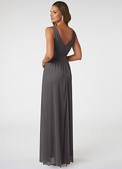 Azazie Tanicia Bridesmaid Dresses Steel Grey A-Line V-Neck Pleated Mesh Dress image4