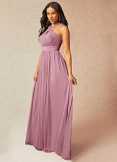 Azazie Hillian Bridesmaid Dresses Vintage Mauve A-Line Halter Pleated Mesh Dress image3