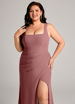 Azazie Mero Bridesmaid Dresses Desert Rose Sheath Pleated Chiffon Dress image14