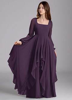 Azazie Clara Junior Abito A-Line in Chiffon Blusa Prugna image1