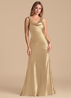 Azazie Rylina 신부 들러리 드레스 인어 메탈릭 새틴 바닥 길이 드레스 image1