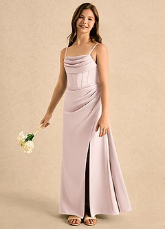 Azazie Lexy Girls Formal Blumenmädchenkleider A-Linie Plissee Stretch-Satin Kleid Zartrosa image3