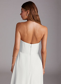 Azazie Wren Brautjungfernkleider A-Linie Schulterfrei Chiffon Kleid Weiß image8