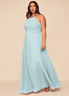 Azazie Ginger Bridesmaid Dresses Mist A-Line Halter Pleated Chiffon Dress image9