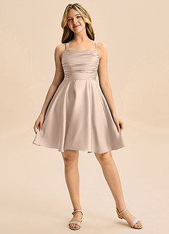 Azazie Miko Junior English Rose A-Line Pleated Stretch Satin Dress image5