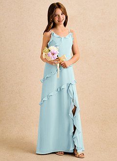 Azazie Lola Girls Formal 플라워 걸 드레스 A라인 러칭 쉬폰 플로어 길이 드레스 image4