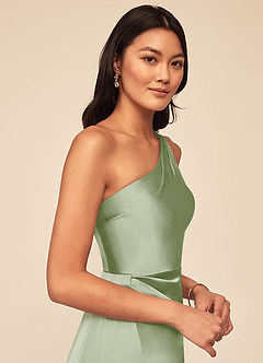 Azazie Maron Bridesmaid Dresses Dusty Sage A-Line One Shoulder Stretch Satin Dress image5
