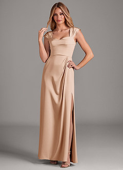 Azazie Laila Bridesmaid Dresses English Rose A-Line Pleated Stretch Satin Dress image3
