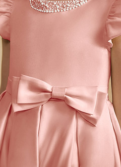 Azazie Pearl Flower Girl Dresses Rosette Ball-Gown Pleated Matte Satin Dress image7