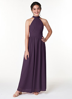 Azazie Iman Junior Plum A-Line Pleated Chiffon Dress image4