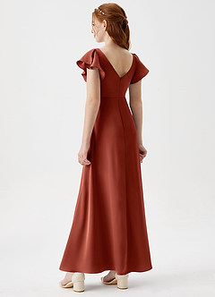 Azazie Omari Junior Terracotta A-Line Pleated Stretch Satin Dress image2