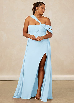 Christian Siriano Bridal for Azazie 1014 Bridesmaid Dresses Sky Blue A-Line Off the Shoulder Chiffon Dress image13