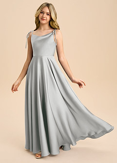Azazie Popsy Junior A-Linie Schleifen Stretch-Satin Kleid Silber image1