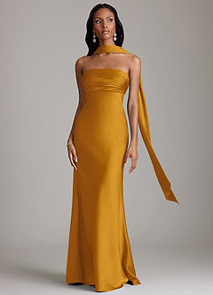 Azazie Saylor Vestidos de damas de honor Vestido de Caramelo de Satén Elástico de Corte Sirena con Sin tirantes image9