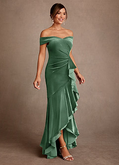 Azazie Billings vestidos de madre de la novia Vestido de Eucalipto de terciopelo de Corte Sirena con Vestidos sin tirantes image4