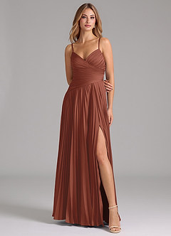 Azazie Vini Bridesmaid Dresses Auburn A-Line Pleated Stretch Satin Dress image4