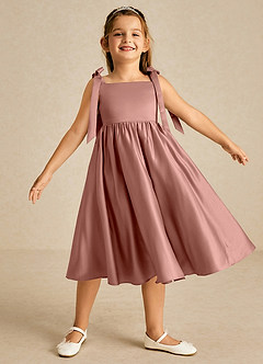 Azazie Chelsie vestidos de niña de las flores Vestido de Rosa De Cedro de Satin Mate de Corte En A con Lazo image1