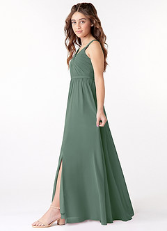 Azazie Evie Junior Eucalyptus A-Line Pleated Chiffon Dress image2
