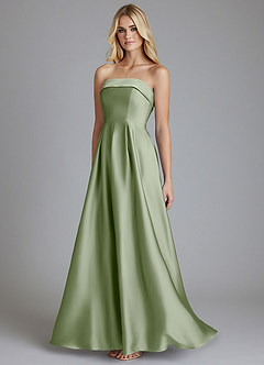 Azazie Lucienne Vestidos de damas de honor Vestido de Salvia Polvorienta de Satén Elástico de Corte en A Convertible con Sin tirantes image3