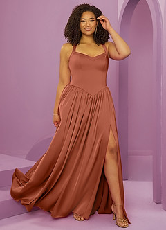 Barbie ♥ Azazie Bridesmaid Dresses Cedar Rose A-Line with Pockets Stretch Satin Dress image8