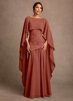 Azazie Flossie Kleider für die Brautmutter A-Linie Plissee Chiffon Kleid Rotbraun image1