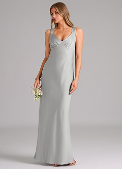 Azazie Kamila Brautjungfernkleider A-Linie Plissee Stretch-Satin Kleid Silber image5