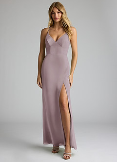 Azazie Becca Bridesmaid Dresses Dusk Sheath V-Neck Chiffon Dress image1