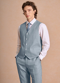 front Harrison Staubblau Anzugweste aus 100 % Leinen