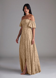 Azazie Sue Robes de demoiselle d'honneur Robe Trapèze Convertible en Blumen-Burnout Épaule décolletée Champagne image4
