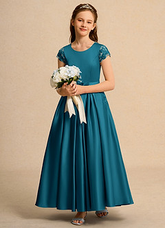 Azazie Bunny Girls Formal Flower Girl Dresses Ink Blue Ball-Gown Lace Dress image3