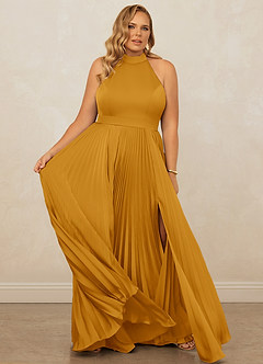 Christian Siriano Bridal for Azazie 1007 Bridesmaid Dresses Butterscotch A-Line Pleated Stretch Satin Dress image12