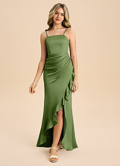 Azazie Buzzy Junior Robe Fourreau en Satin extensible Plissée Genévrier image5