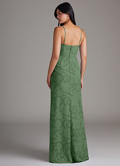 Azazie Maci Bridesmaid Dresses Eucalyptus Sheath Pleated Floral Burnout Dress image2