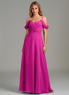 Azazie Julianne Brautjungfernkleider Eine Linie Schulterfrei Chiffon Kleid Fuchsia image3