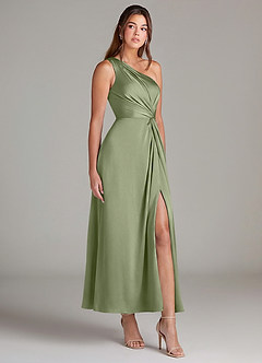 Azazie Brooke Brautjungfernkleider A-Linie One-Shoulder Stretch-Satin Kleid Pistazie image4