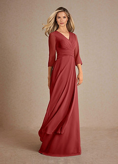 Azazie Mayfield Mother of the Bride Dresses Rust A-Line Pleated Chiffon Dress image2