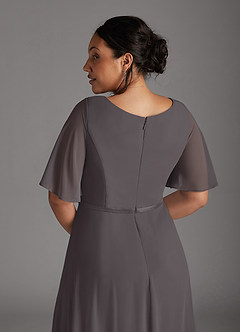 Azazie Tricia Kleider für die Brautmutter A-Linie V-Hals Gefaltet Chiffon Kleid Stahlgrau image12