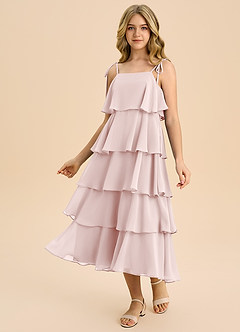 Azazie Shortcake Junior Blushing Pink A-Line Bow Chiffon Dress image1