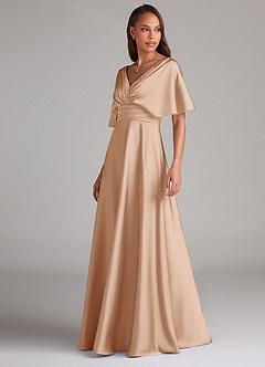 Azazie Pamela Robes de demoiselle d'honneur Robe Trapèze en Satin extensible Plissée Rose Perle image4