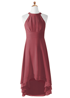 Azazie Linna Junior Vestido de Merlot de Gasa de Corte En A con Plisado image5