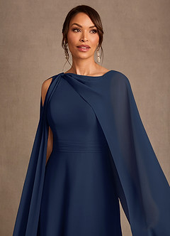 Azazie Liddie vestidos de madre de la novia Vestido de Azul Marino Oscuro de Gasa de Corte en A con Plisado image5