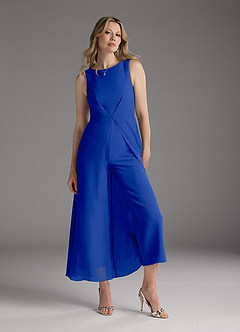 Azazie Anitta Mother of the Bride Dresses Royal Blue Jumpsuit/Pantsuit Pleated Stretch Crepe Dress image2