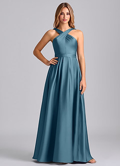 Azazie Dixie Brautjungfernkleider A-Linie Plissee Stretch-Satin Kleid Bermudablau image3