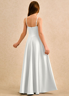 Azazie Coconut Girls Formal Vestidos de florista Vestido Branco de Cetim elástico de Linha A com Plissado image2