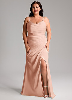 Azazie Deandra Bridesmaid Dresses Rose Gold Mermaid Pleated Stretch Satin Dress image9