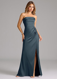 Azazie Aretha Robes de demoiselle d'honneur Robe Trapèze Convertible en Satin extensible Sans bretelle Violet Crépusculaire image4