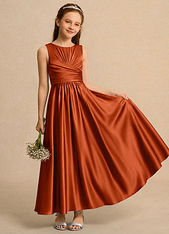 Azazie Ducky Girls Formal Flower Girl Klänningar Klä A-Line i Stretch Satin Plisserad image1