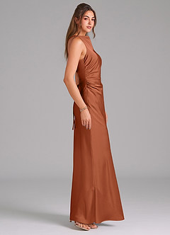 Azazie Evadne Bridesmaid Dresses Cedar Rose A-Line Pleated Stretch Satin Dress image4