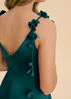 Azazie Gumdrop Junior Abito Impero in Raso Elasticizzato Plissettato Verde Pavone image6